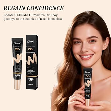 O'CHEAL CC Cream with SPF 50+, Hydrating Color Correcting Cream Full Coverage Lightweight Powder Foundation, Waterproof Long Lasting Pre-makeup Primer Facial Concealer Refine Skin Texture (Natural)