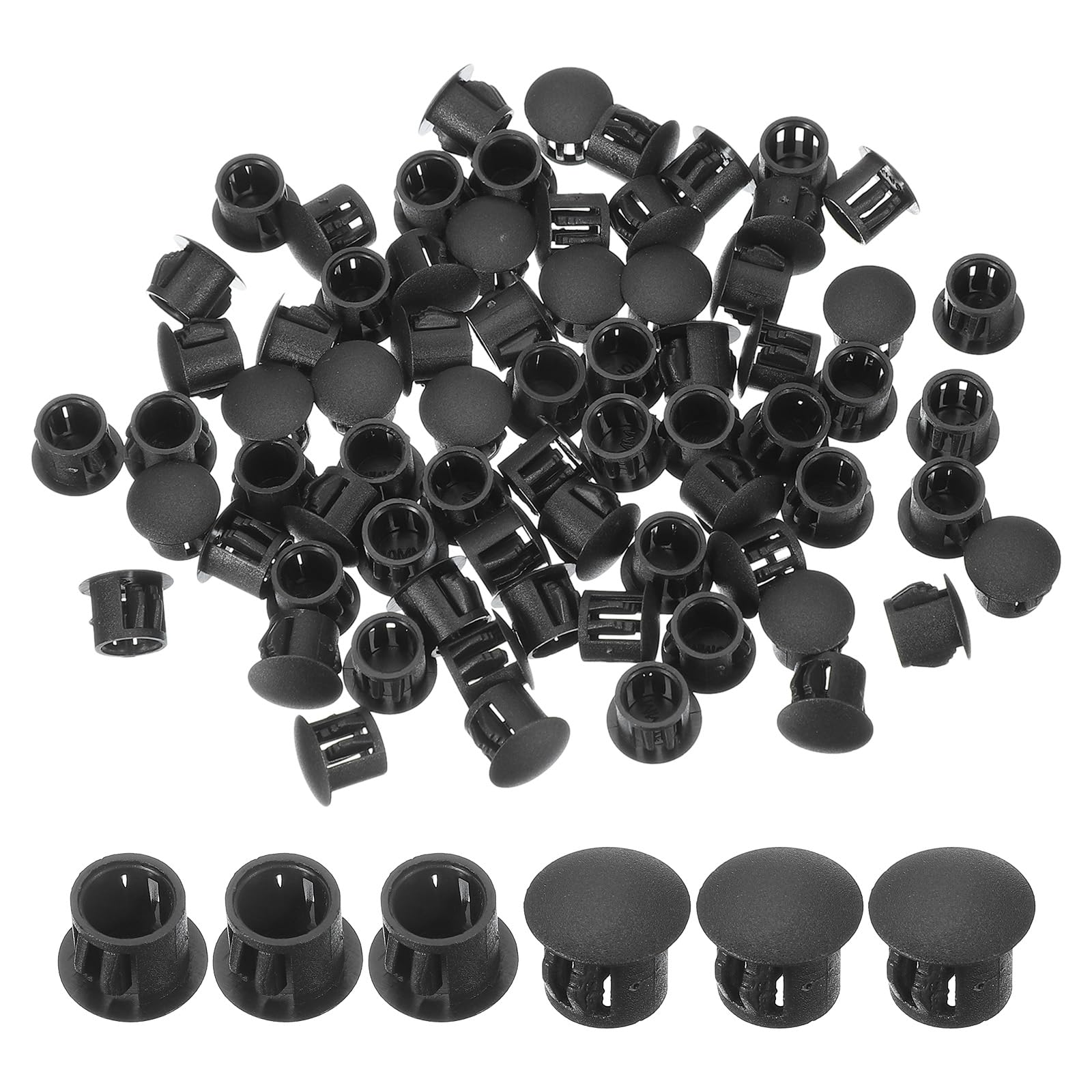 PATIKIL 10 mm/3/8" Plastic Hole Plugs, 80 Pack Flush Type Round Plug Snap in Hole Panel Tube Kitchen Cabinet Furniture Fencing Post Pipe Insert End Caps, Black