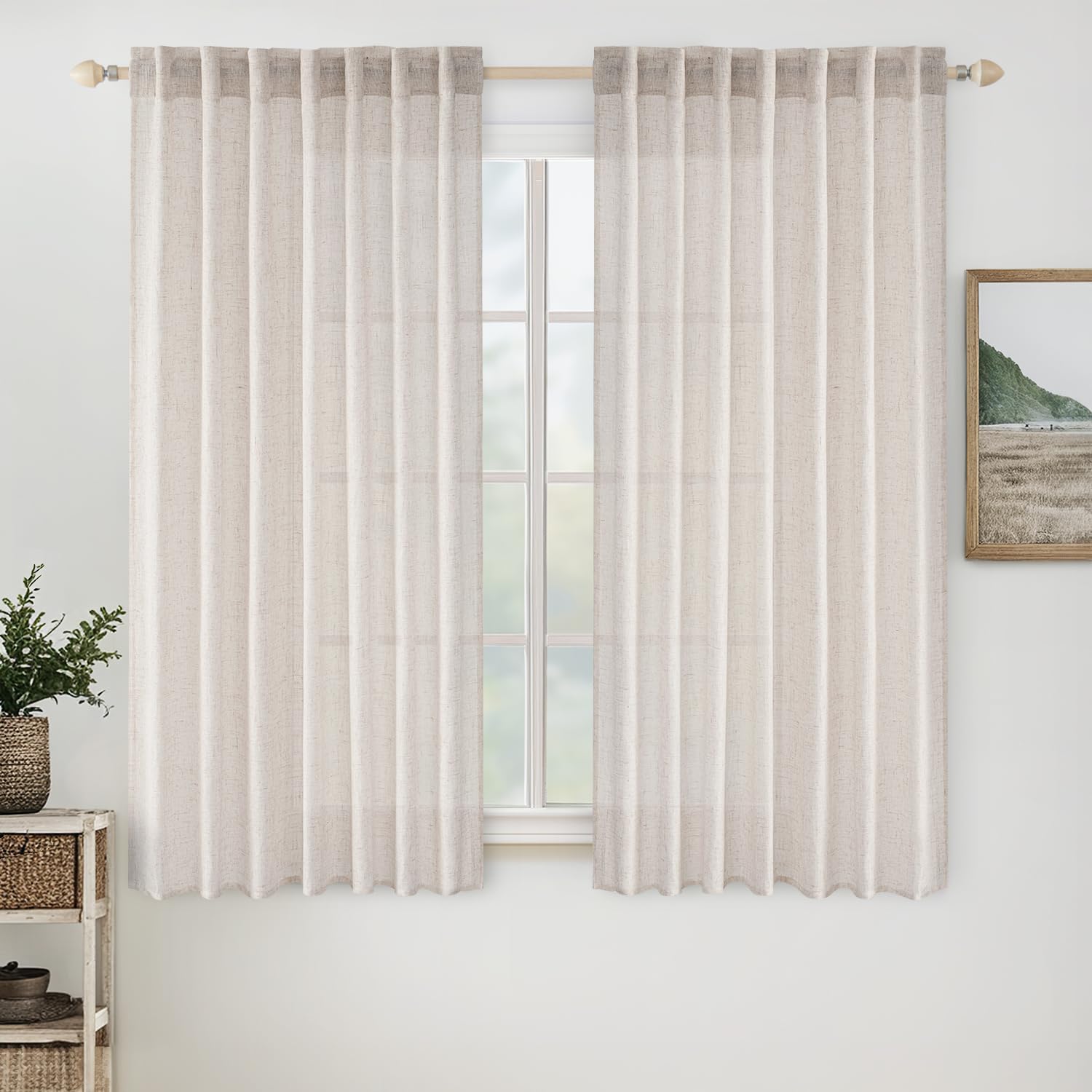 Photo 1 of **COLOR BLUE** MIULEE Aqua Blue Short Linen Curtains 45 Inch Length 2 Panels for Kitchen Bedroom Bathroom, Soft Thick Linen Textured Basement Window Drapes Semi Sheer Light Filtering Back Tab Burlap Look Decor