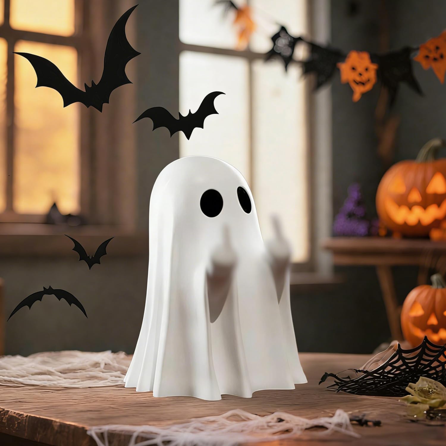 halloween ghost figurine, spooky resin ghost statue,halloween decor indoor cute finger ghost ornaments, funny coffee table centerpieces, home office decor