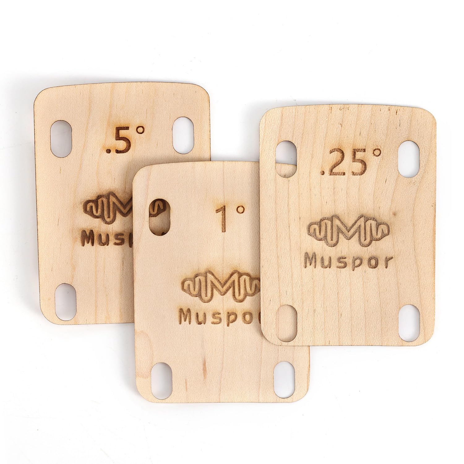 RuiJOTWAT Set of 3 Guitar Neck Shims Shim Solid Maple Wooden, Shaped 0.25 0.5, 1 Degree