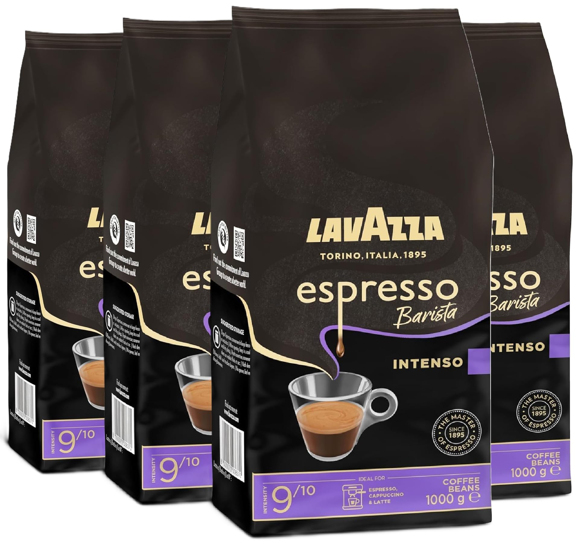 Lavazza, Espresso Barista Intenso, ganze Arabica und Robusta Kaffeebohnen, mit Kakao- und Holzaromen, für einen intensiven Kaffee, Intensität 9/10, mittlere Röstung, 4 kg