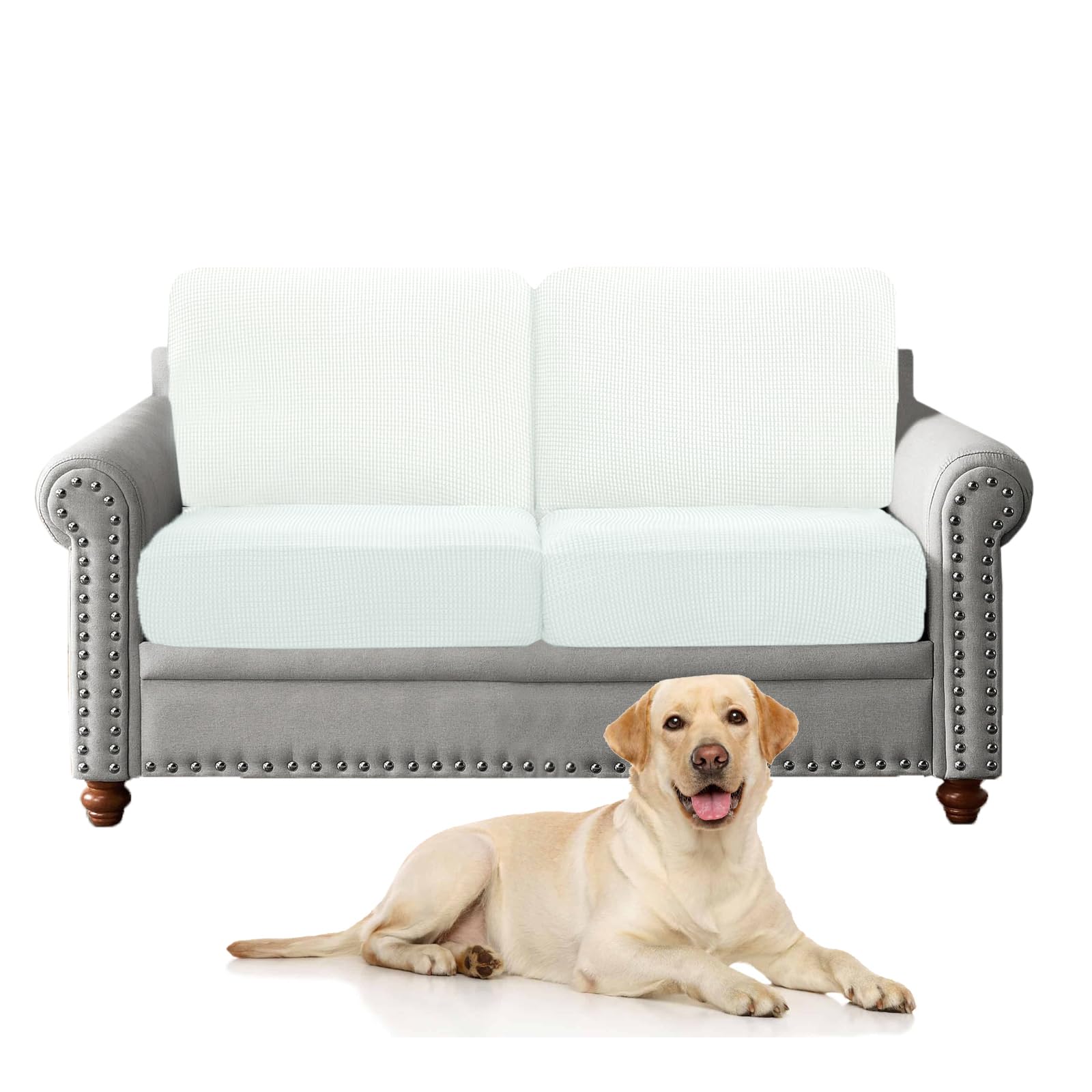 SYLC Set of Sofa Seat Cushion Cover Stretch, Sofa Cushion Cover Jacquard Couch Cushion Covers for Sectional Sofa L Shaped Non Slip Furniture Protector (Ivory,2 XL Seats+2 XL Backs)