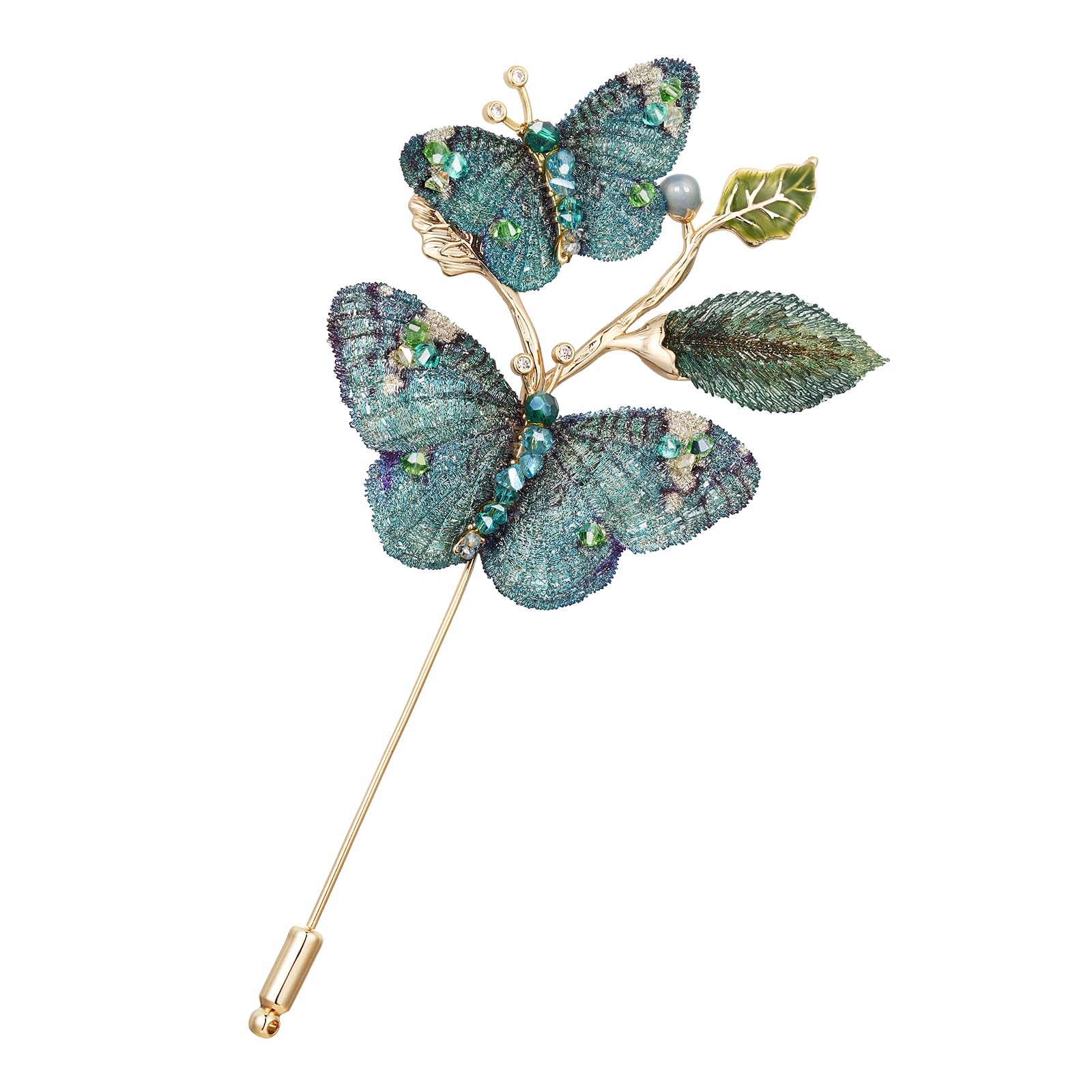 SHE’S FREE STYLE JUST FOR YOU Damen Brosche Schmetterling, Handgemachte brosche mit Stickerei & Kristallen, Vintage broschen & anstecknadeln für damen, Elegante Accessoires für Kleidung (Grün)