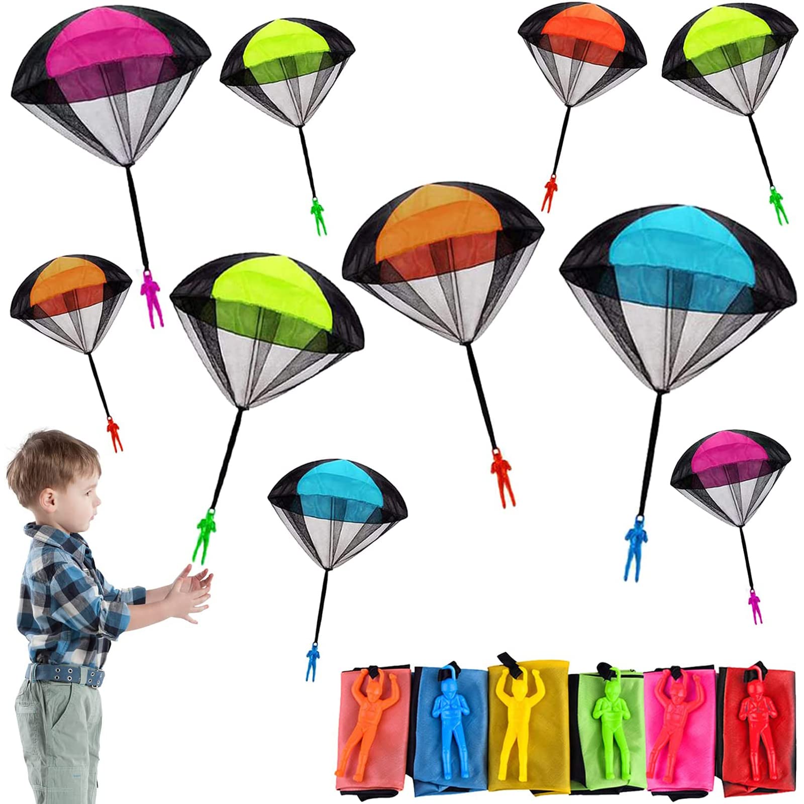 YelaJoy Parachute Toys for Kids, 10 Pcs Tangle Free Throwing Toy Parachute, Outdoor Flying Parachute Men Toy, Army Soldiers Guys Toy, No Battery Throwing Hand Toy for Kids Party Favor