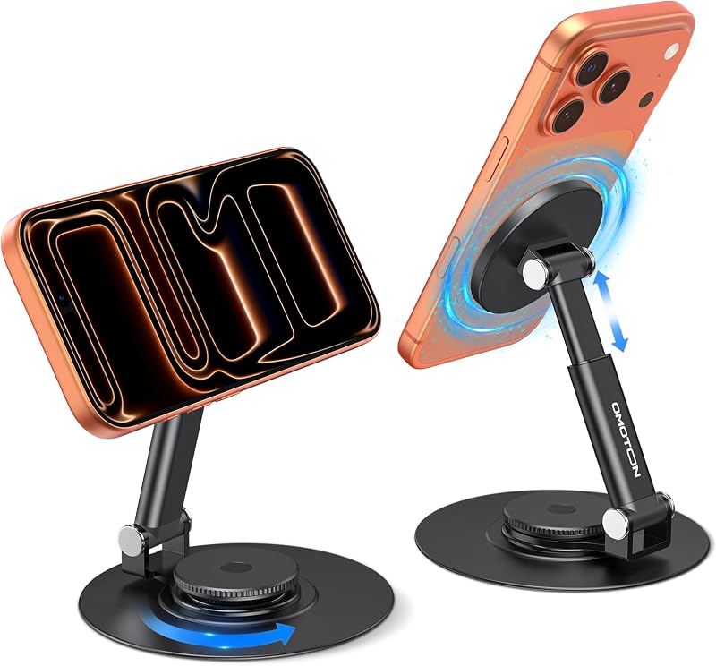 MS05 [Altura ajustable] Soporte magnético giratorio de 360° para teléfono, negro | Soporte plegable para teléfono celular para escritorio, accesorios de escritorio de oficina, regalo para iPhone 17/16/15 Pro Max Air para juegos de PC, mujeres y hombres