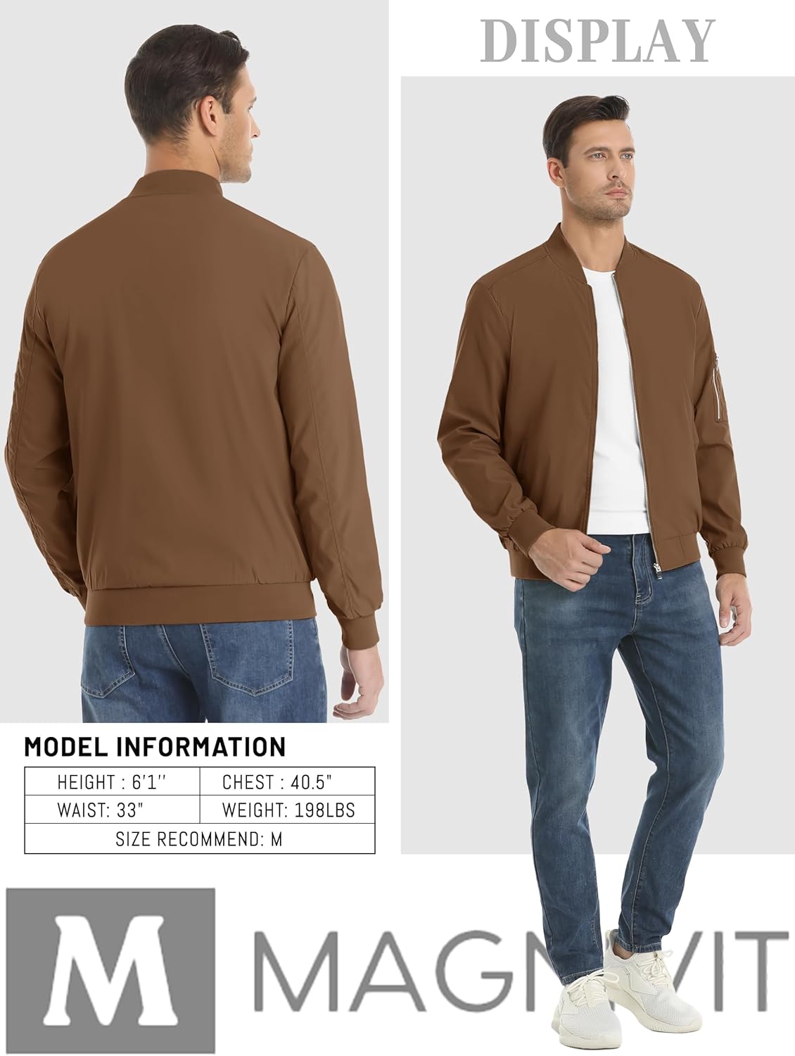 MAGNIVIT Men's Lightweight Bomber Jacket Windbreaker Casual Fall Spring Outdoor Coat - Image 6