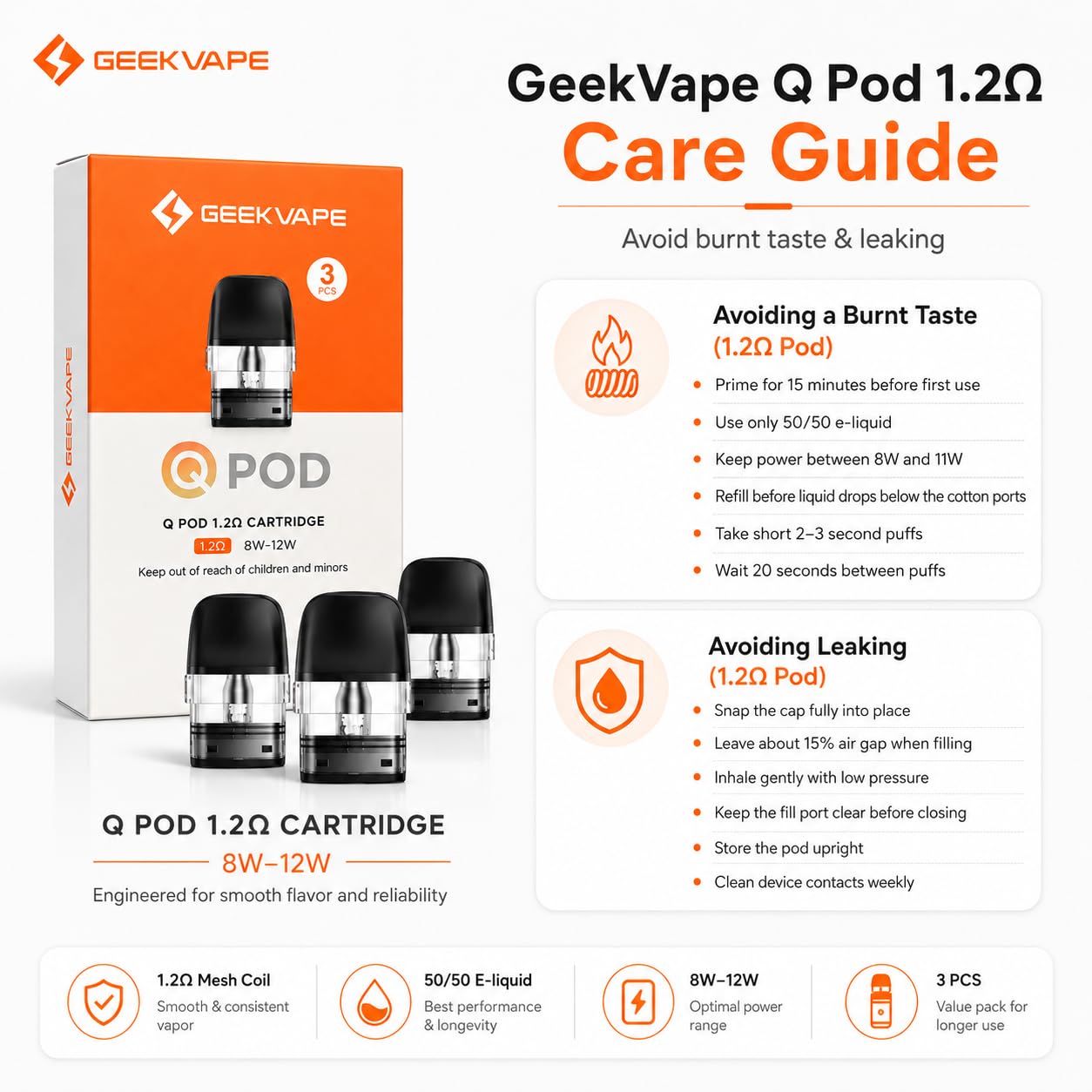 GEEKVAPE Q 1.2 Ohm Top Fill Pods [Pack of 3] - Tri Proof Protection, Built  in Coil, 8 to 12W, MTL, 2mL, Replacement Pod for  SonderQ/SonderQ2/WenaxQ/WenaxQ2/DigiQ/AegisQ/AegisHeroQ, No Nicotine:  Amazon.co.uk: Electronics & Photo