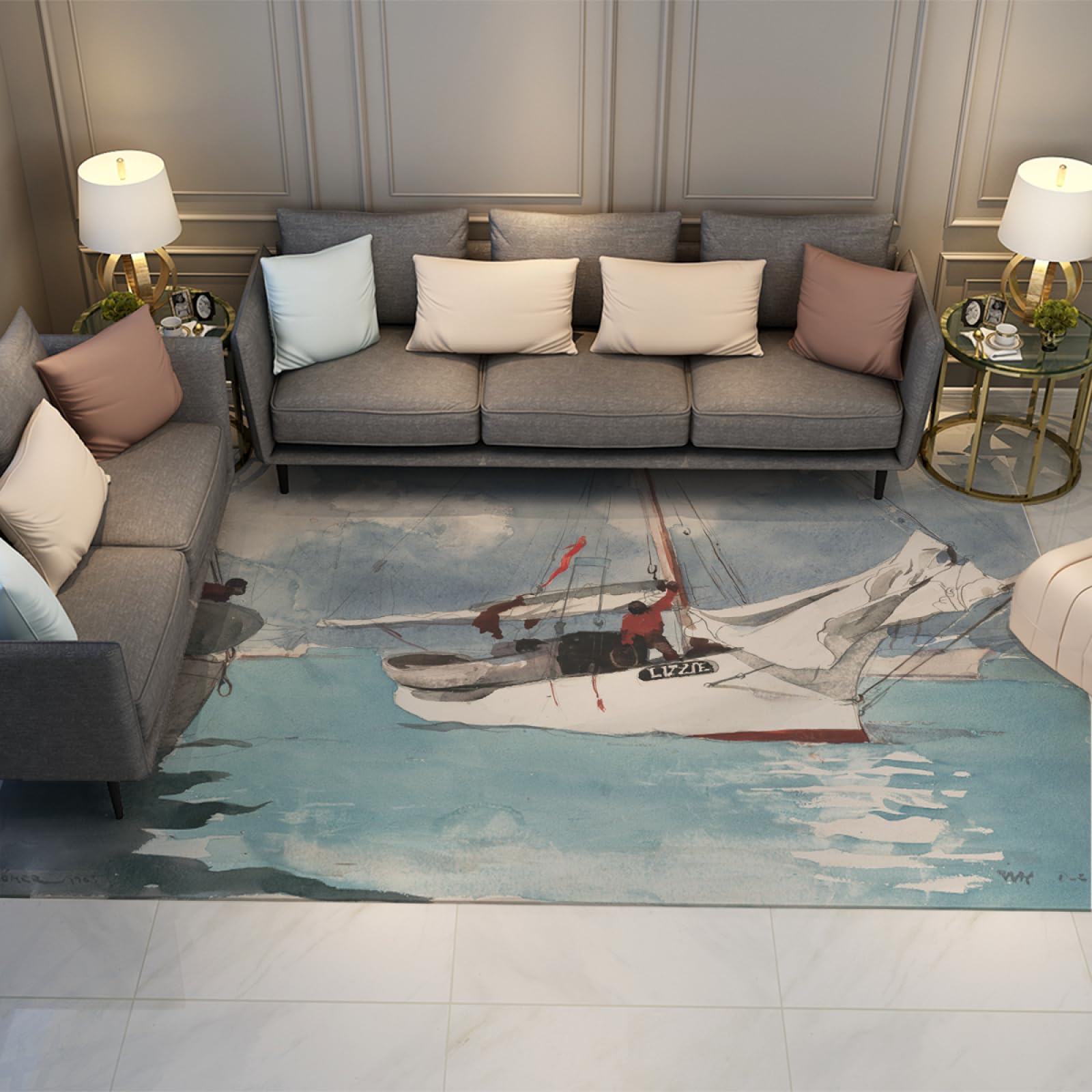 Tapis marin Winslow Homer bateaux de pêche grand tapis lavable en machine 180x240