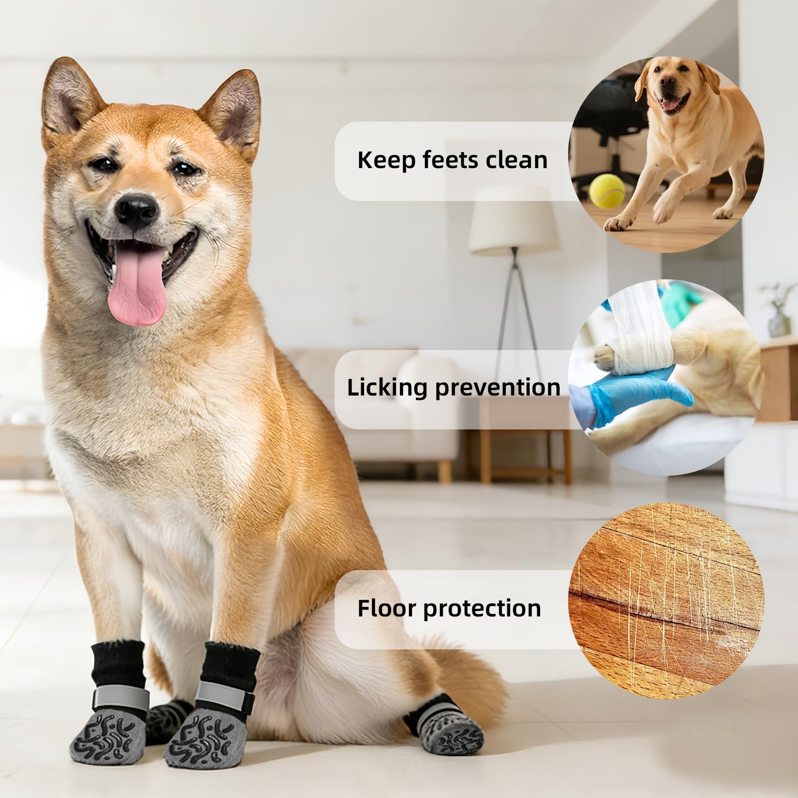 4 Paires Bottes Chaussettes Chien, Chaussettes Antidérapante pour Chien à Semelle Silicone, Chaussures De Protection pour Plaie, Accessoires De Marche Extérieur pour Animaux (M)