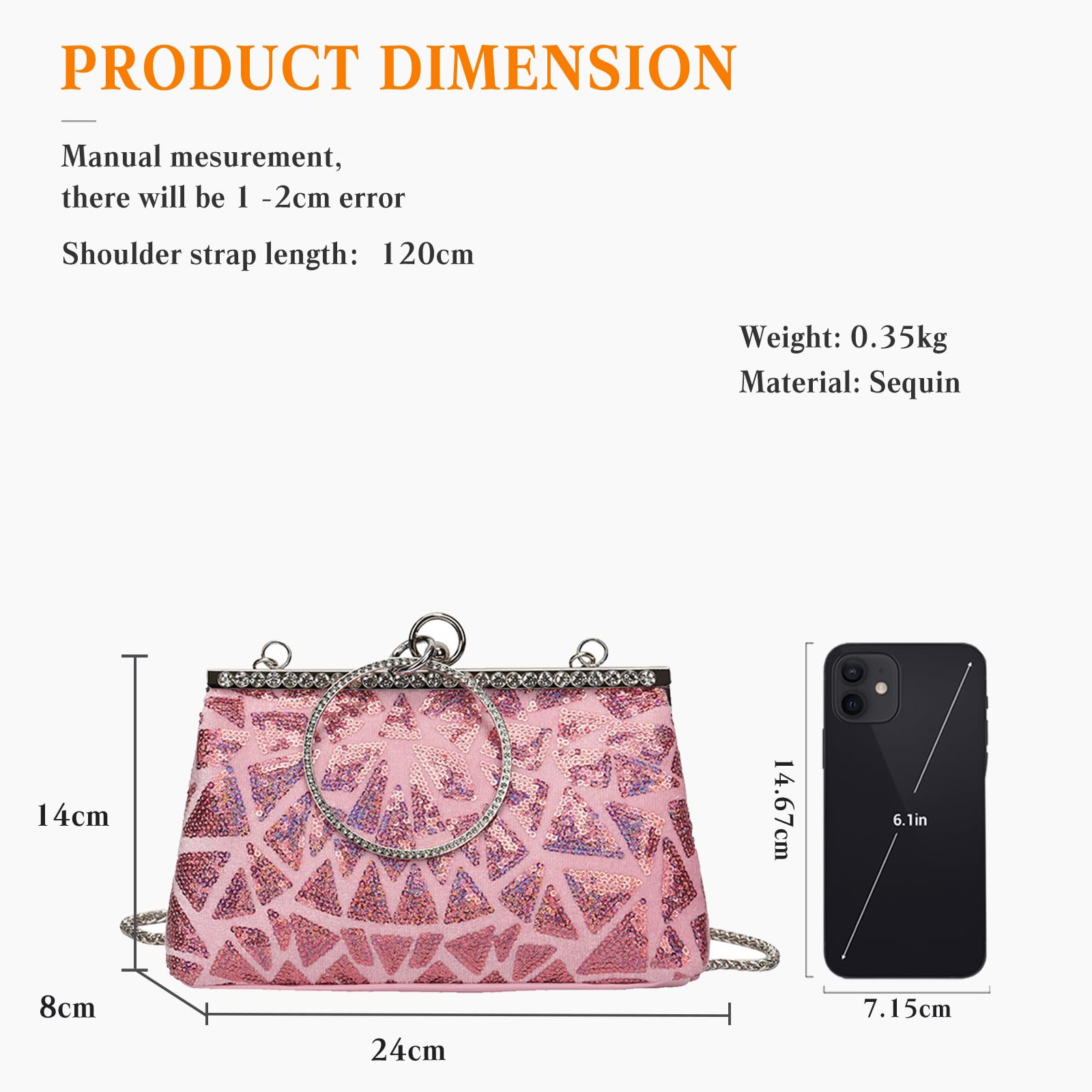 CORIOS Bolsa de Noche de Lentejuelas para Mujer Diamantes de Imitación Clutch Elegante Bolso de Fiesta Bolso de Boda Bolsa de Cadena Pequeña Lujoso Bolso de Hombro Bolso de Mano Rosa