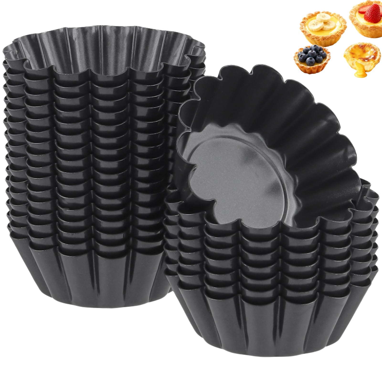 Moule à tartelette cannelé en acier au carbone noir anti-adhésif 6,5 cm