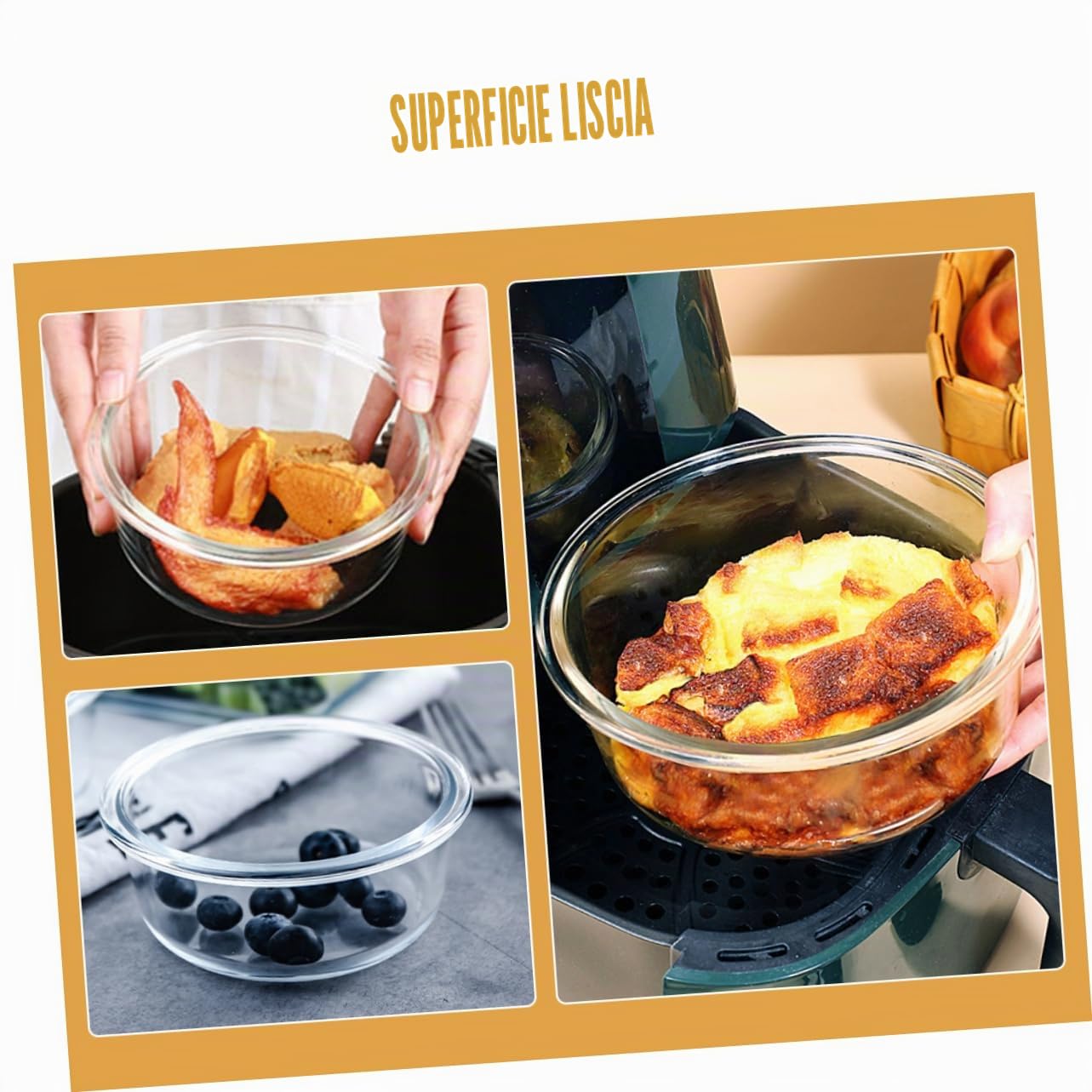 Set 2 Ciotole Vetro Temperato Per Friggitrice Ad Aria E Forno Ciotola Multiuso Alta Resistenza Al Calore 6.5"X6.5"X2.6" Per Insalata Dessert E Cottura Casa
