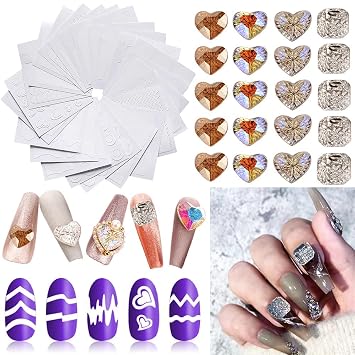24 Sheets French Manicure Nail Art Stickers 20PCS Nail Art Charms Nail Crystal Diamonds Rhinestones for Manicure Decoration DIY Tools