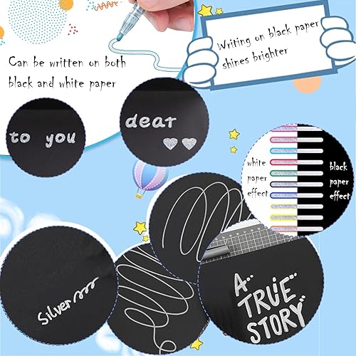 Miniatura 3 de Tommax Marcadores de contorno de doble línea, 24 unidades, marcadores metálicos brillantes para tarjetas de regalo, pintura roca, madera, cerámica,