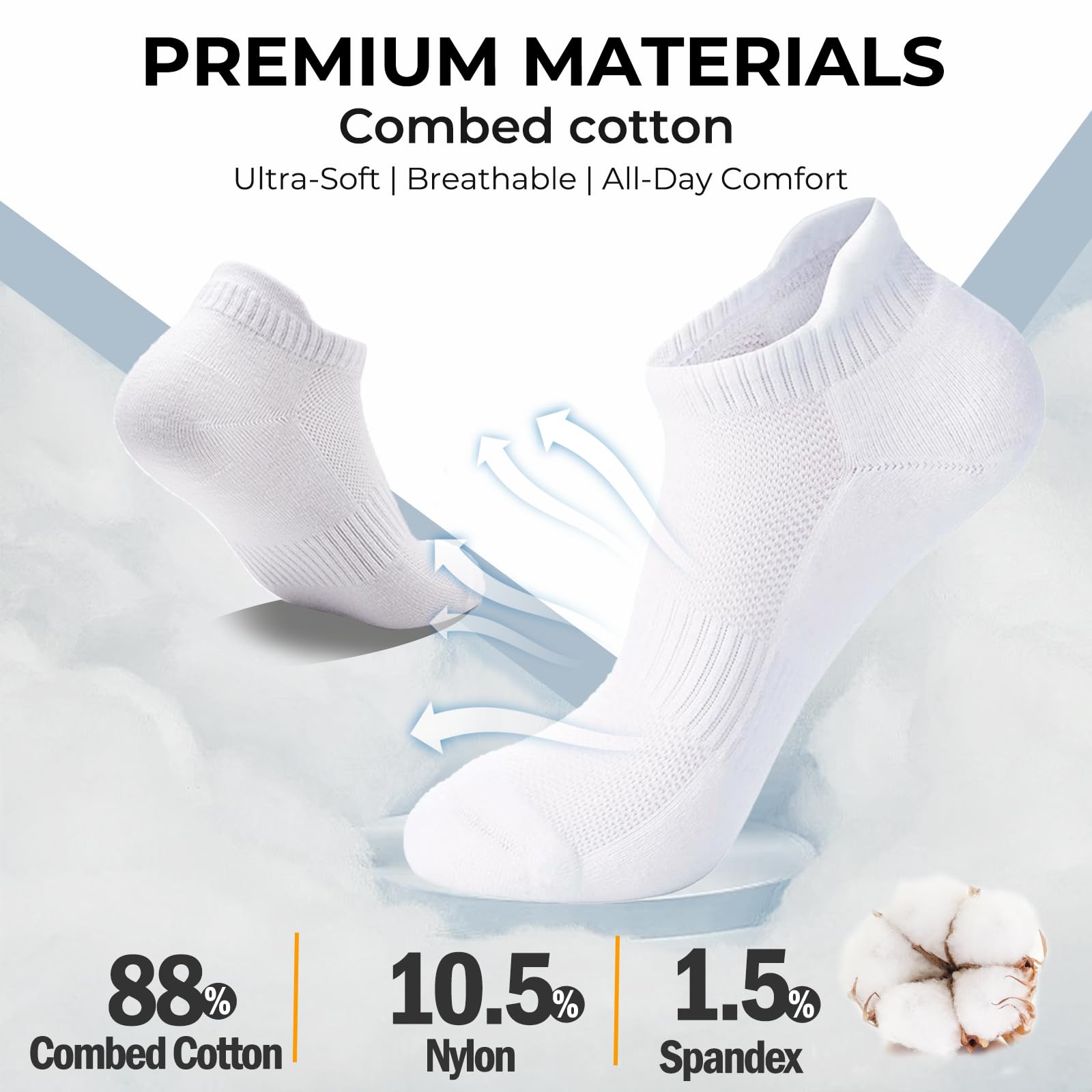 VoJoPi Ankle Athletic Running Socks for Men Women Cushioned 6 Pairs Cotton Low Cut Sport Anti-Blister Breathable Socks - 3