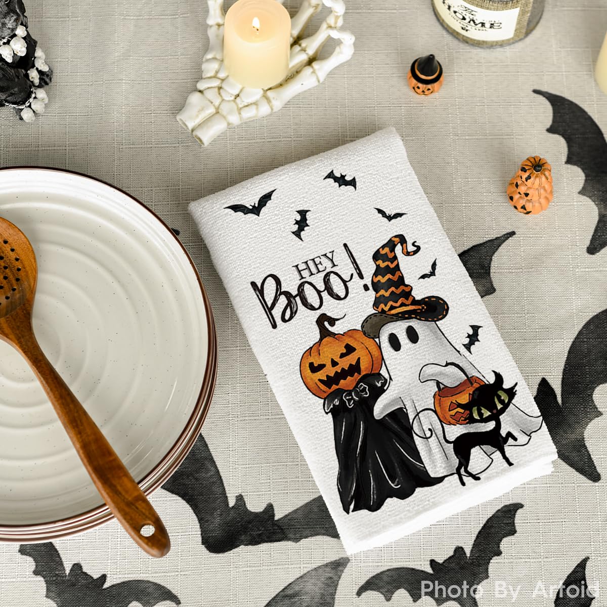 Lot De 2 Torchons De Cuisine Microfibre - Motif Halloween (citrouille, Fantôme), 42x65 Cm, Ultra Absorbants - 5