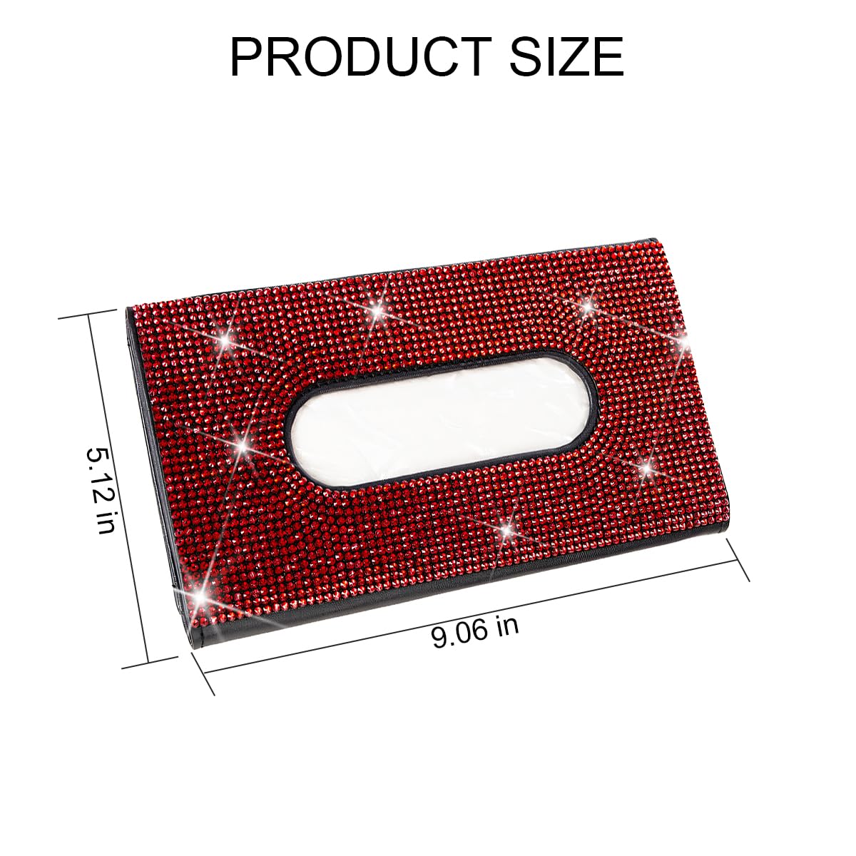 Sandfren Bling Car Tissue Holder for Sun Visor, Crystal Rhinestone Leather Vehicle Paper Towel Case, Glitter Diamond Auto Napkin Clip Accessories for Women, Universal for SUV, RV, Truck (Red/Black)
