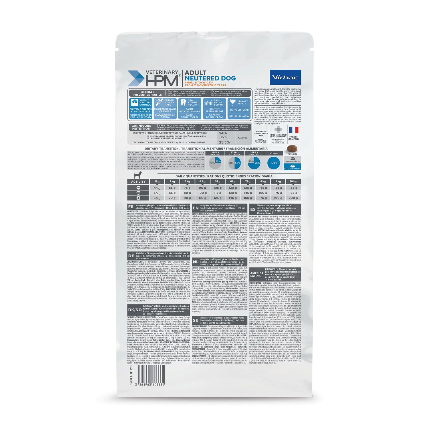 Virbac Veterinary HPM Vet Dog Ad Neutered S & Toy Nourriture pour Chien 1,5 kg