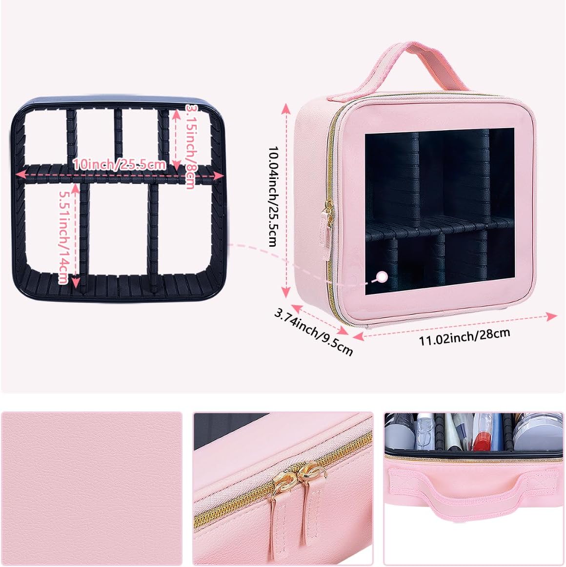 トラベル メイク トレイン ケース オーガナイザー ポータブル ストレージ バッグ 調節可能な仕切り付き トイレタリー コスメ ブラ