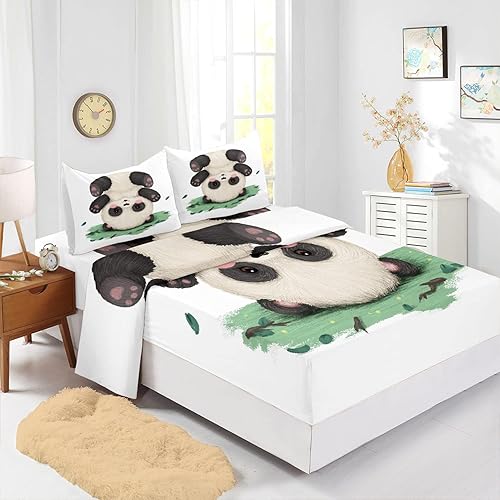 Miniatura 2 de CVHOUSE Panda - Juego de ropa de cama tamaño individual, lindo panda plano y sábana bajera con 2 fundas de almohada, 4 piezas