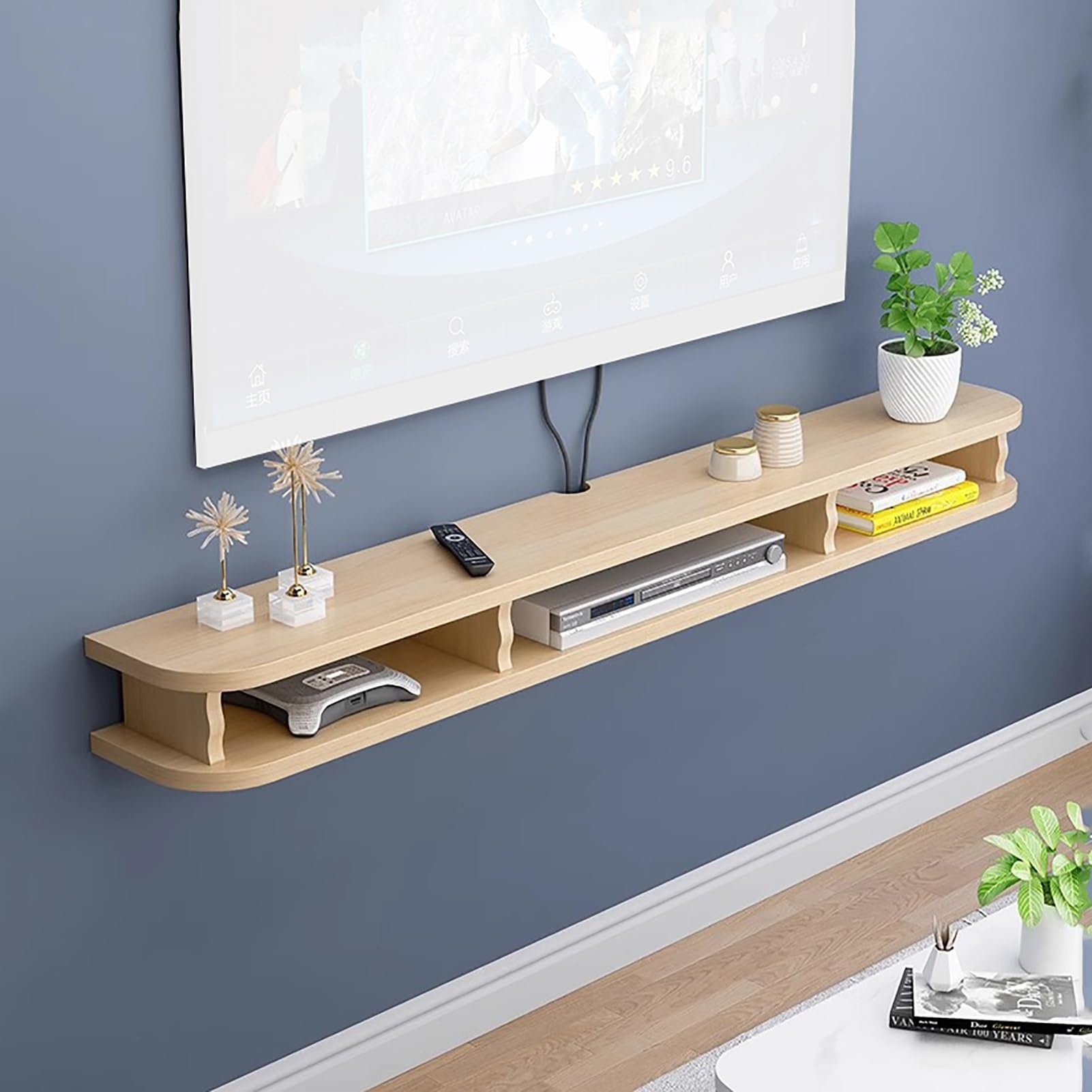 Meuble TV suspendu bois console salon meuble rangement mural compact 120 cm