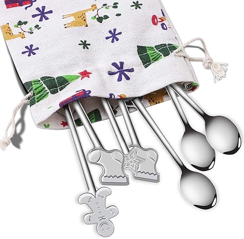 Miniatura 4 de URATOT 8 cucharas de acero inoxidable para Navidad, café, té, postre, cucharas mezcladoras, rellenos de calcetines de Navidad