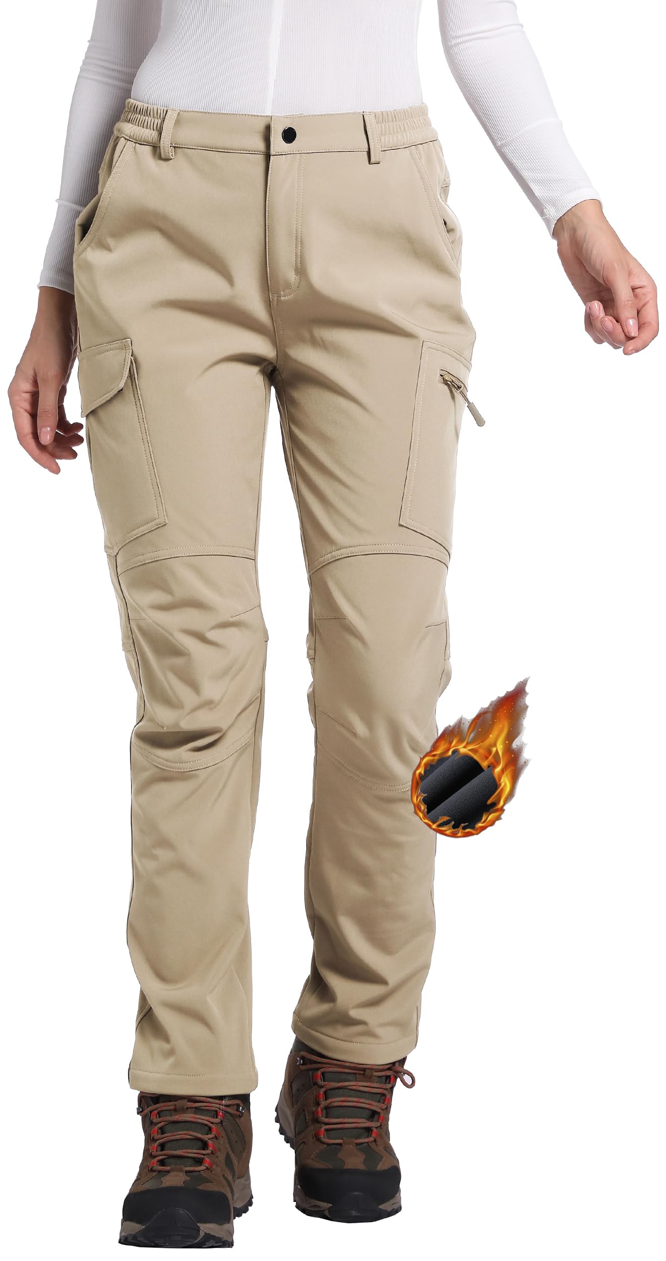 LINLANG ENWomen's Fleece Lined Waterproof Hiking Pants Insulated Softshell Warm Outdoor Winter Snow Ski Pants