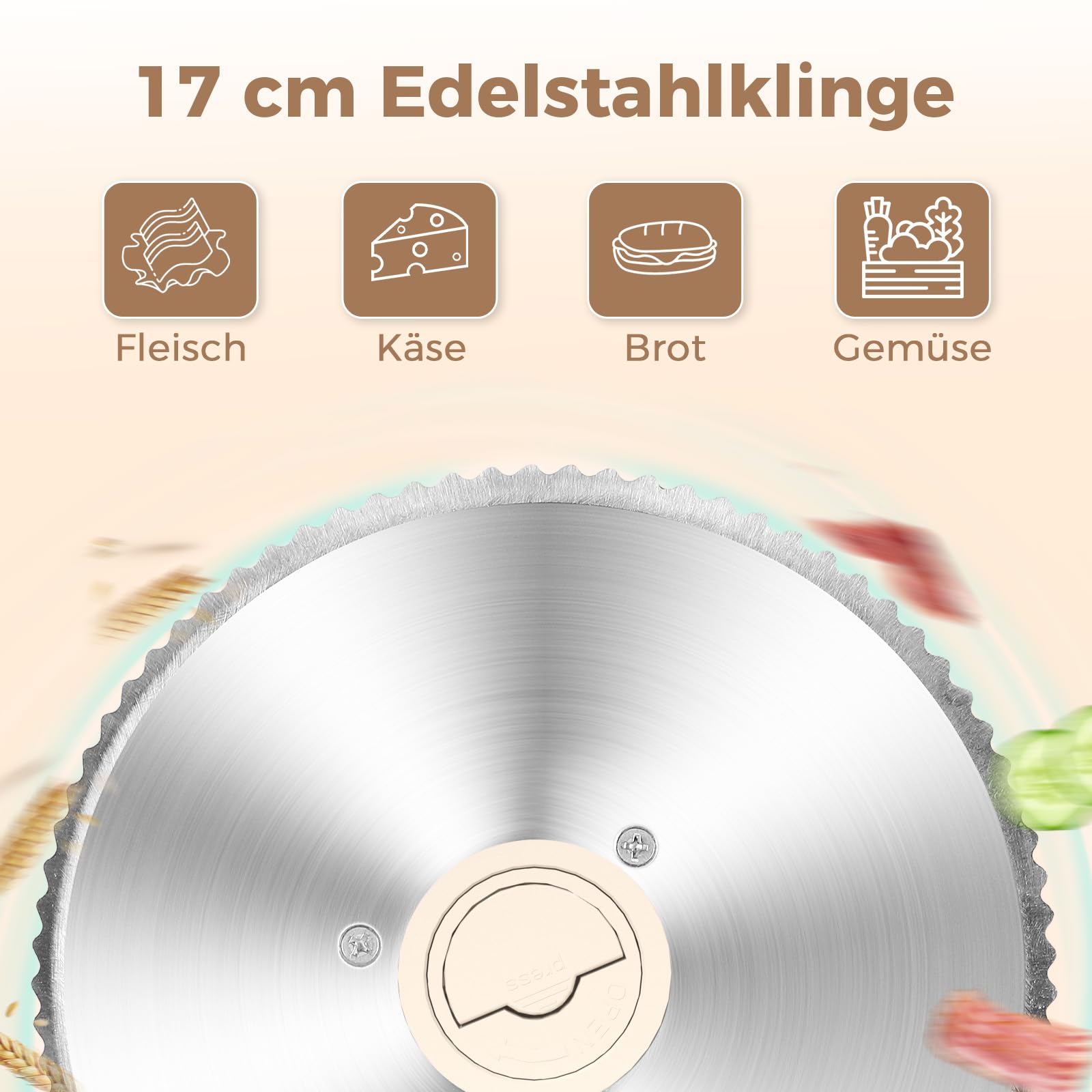 YASHE Elektrischer Faltbarer Allesschneider 180W Brotschneidemaschine 17 cm Wellenschliffklinge Einstellbare Schnittstärke 0–15 mm