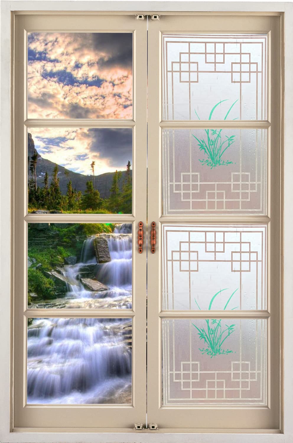 SUNBIRD� Green Mini s Flower Frosted Removable Window Film Heat Control Glass Covering (Size 12 X 36 Inches) for Home II Office II Bathroom Static Cling Opaque Self Adhesive Door Sticker