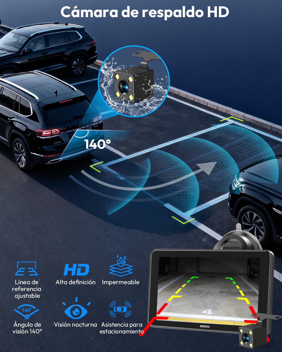 ESSGOO 7 Pulgadas Pantalla Carplay Coche Android Auto con Cámara de Reversa