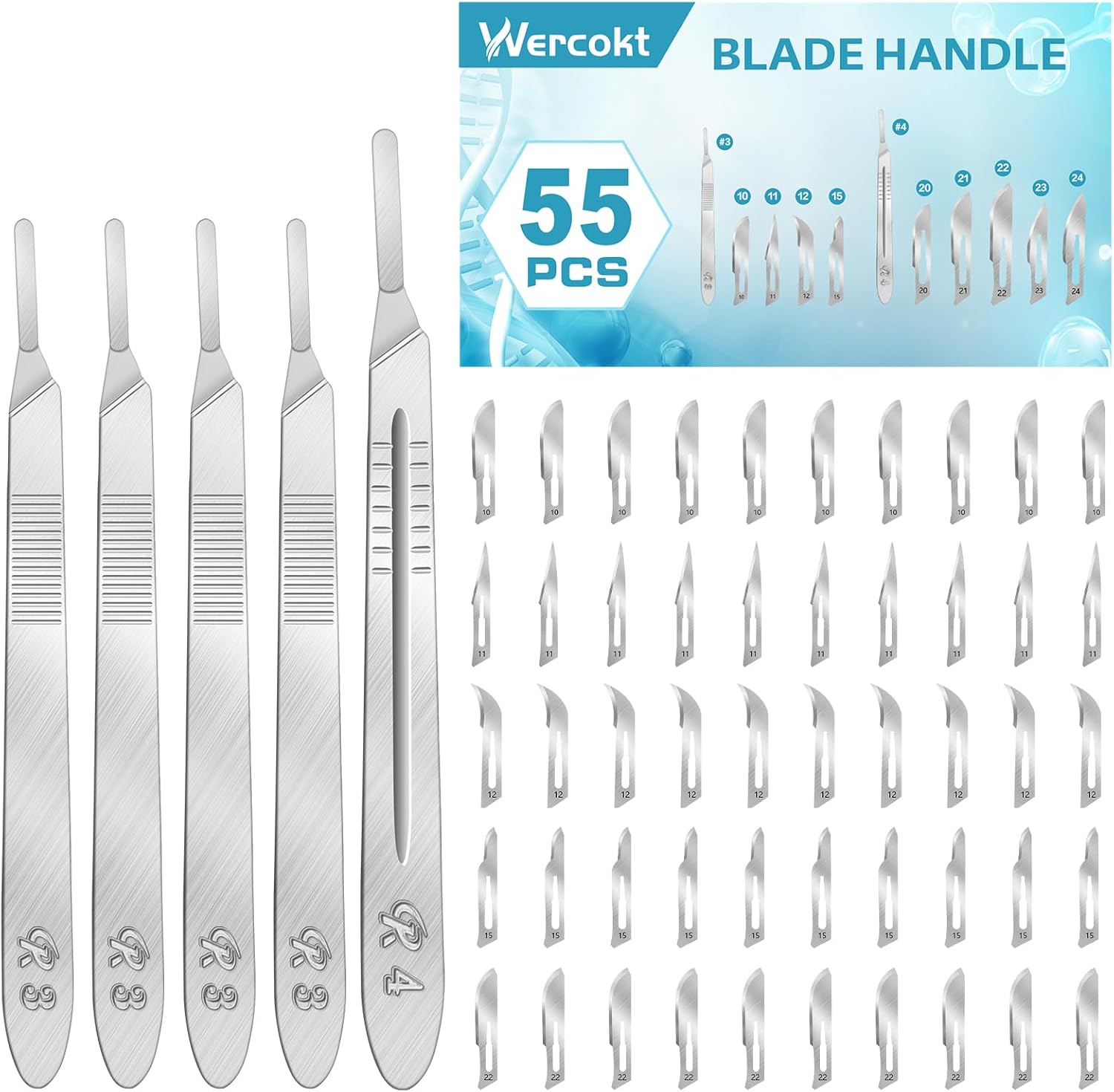 55PCS Scalpel Blades Kit, 1011121522 Surgical Sterile