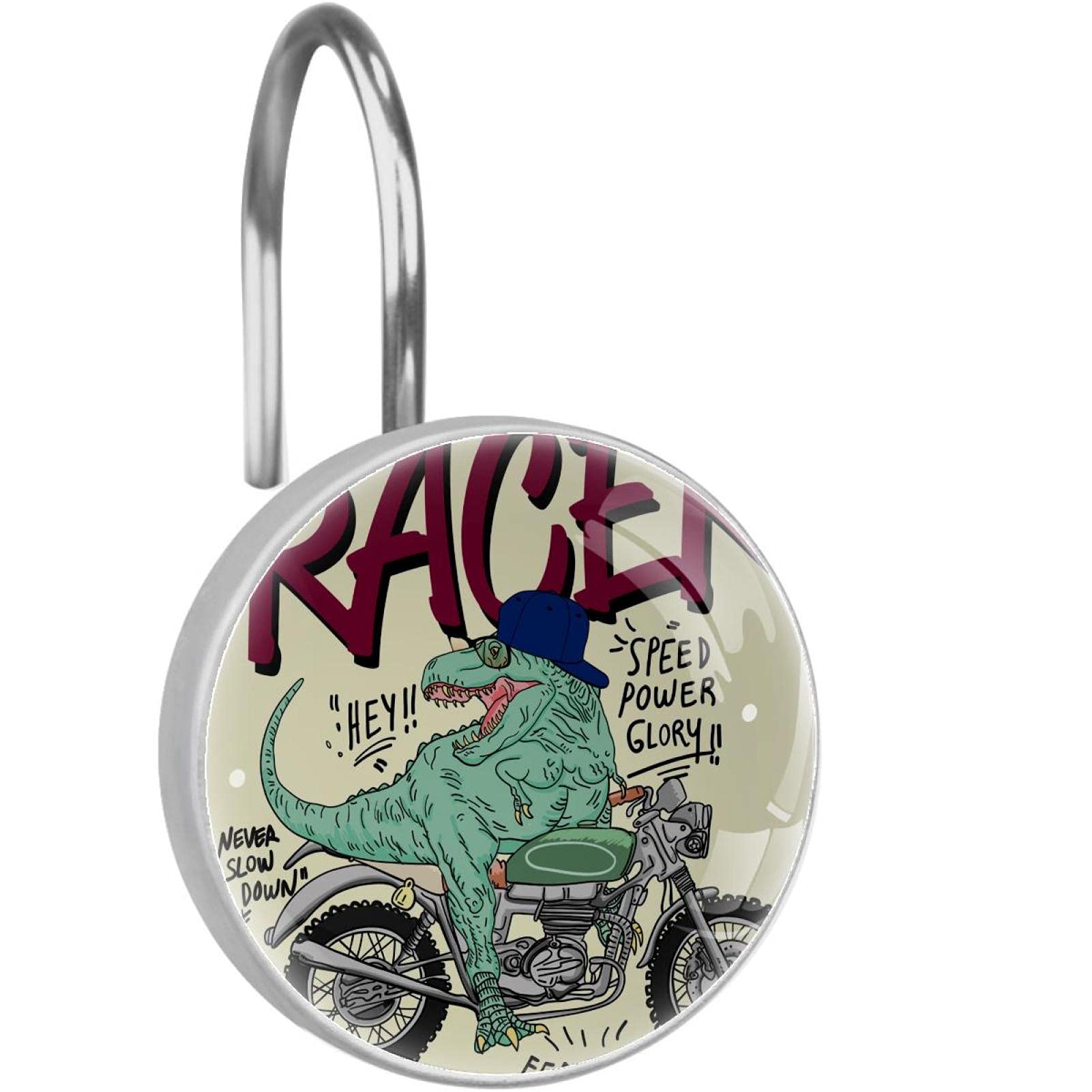 Crochets rideau de douche dinosaure moto anti-rouille pour tringle de bain