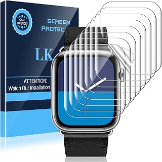 LK 6 Pack Screen Protector for Apple Watch 44mm Series 4, Series 5, Series 6, SE, Apple Watch Series 7 45mm, Model No. LK-44MM-a, New Version, Full Coverage, Case Friendly, HD Clear Flexible Film