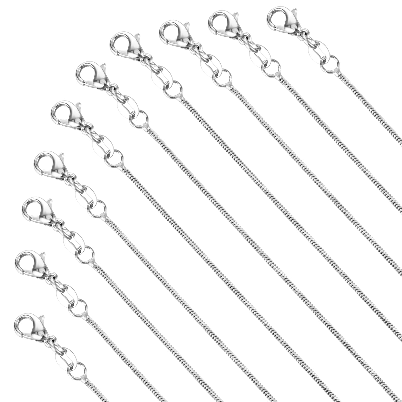 10 Pcs Stainless Steel Chains Necklace Chains for Jewellery Making Silver Chain Bulk Stainless Steel Snake Chain Necklace with Lobster Clasps Extender for Jewelry Making DIY Supplies (17.3 Inches)
