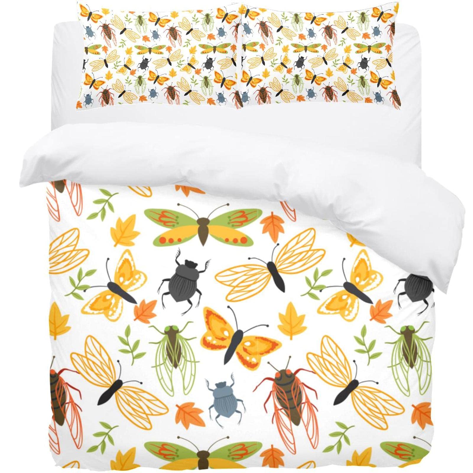 Parure de lit housse de couette motif papillons libellules Cicadas drap de lit double