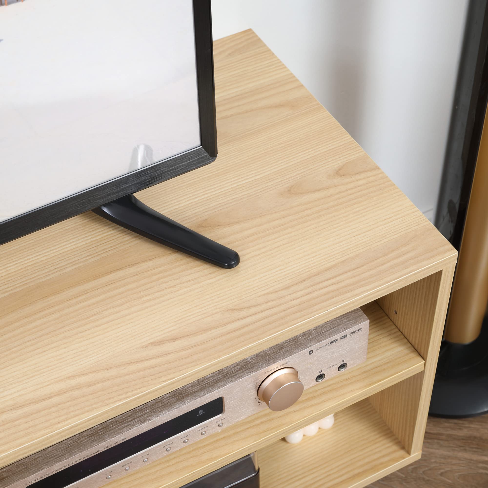 HOMCOM Mobile TV 46" max in Truciolato e Legno, Mobile TV Moderno con 2 Ripiani Aperti Regolabili e Armadietto, 110x39x48.8 cm, color Legno e Bianco