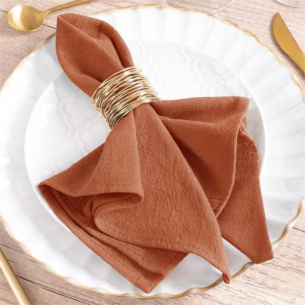 MLMW Fall Thanksgiving Cloth Napkins Set of 6 Terracotta Linen Dinner Cotton Napkins Cloth Bulk Washable 16"×16" for Wedding Party Baby Bridal Shower Birthday Table Decorations