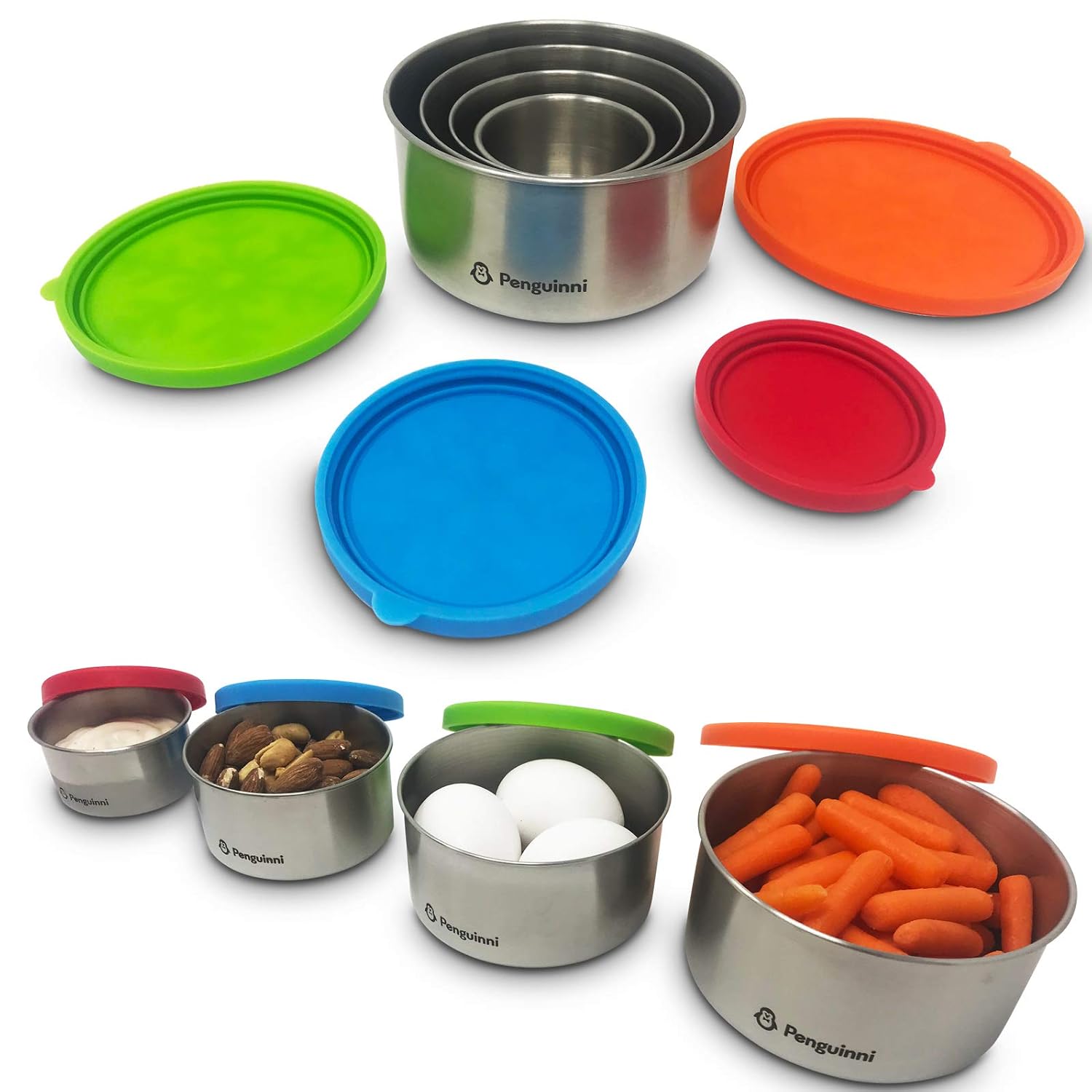 MYINNI Food Storage Containers | Stainless Steel Food Containers with Silicone Lids | Lightweight and Leakproof Reusable Lunchbox | 4 Nesting Set (XS, S, M, L) | Perfect for Kids, Toddlers, School