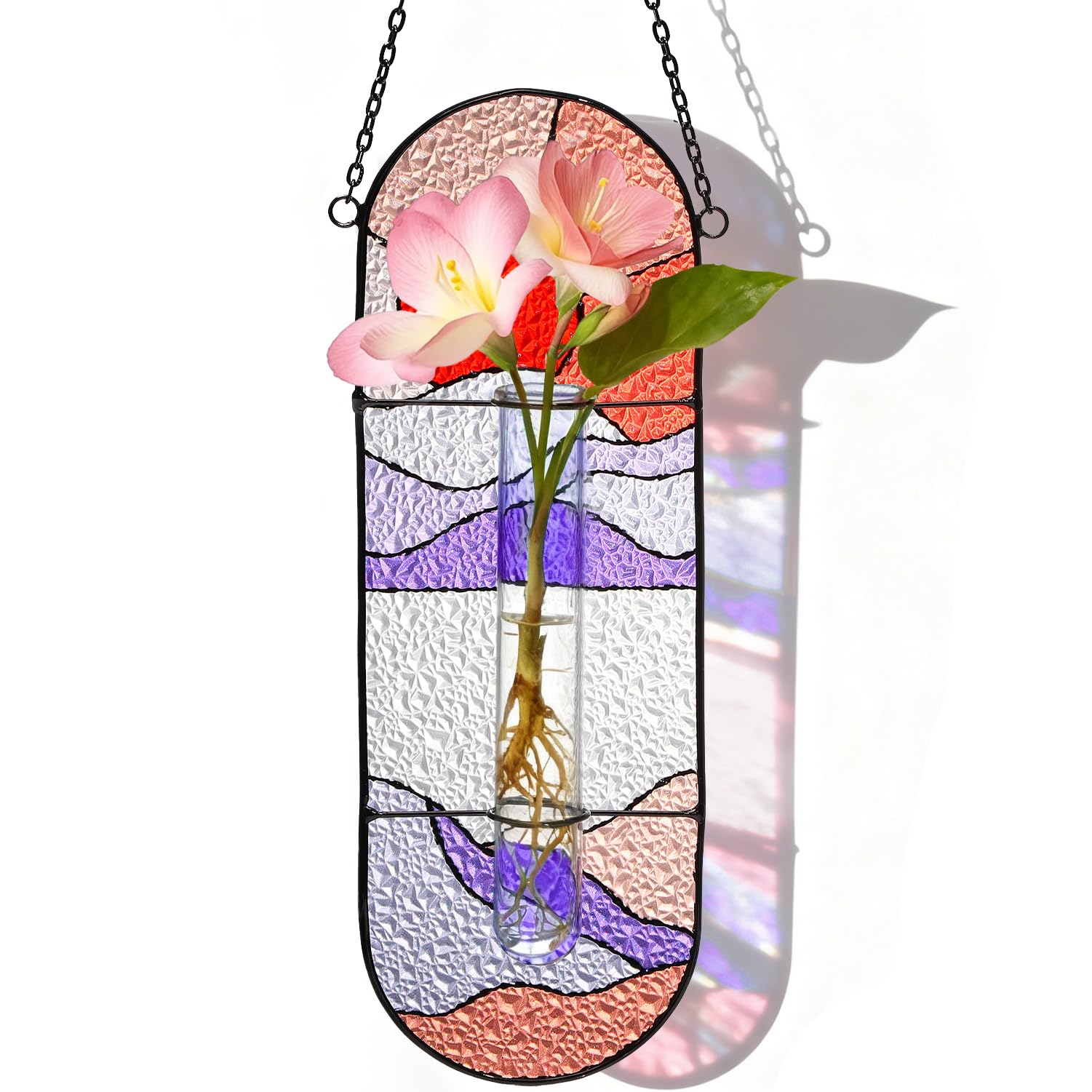 Stained Glass Plant Propagation Stations - Handmade Sun Catcher Window Hanging, Christmas Terrarium Decor Gifts for Women Mom Plant Lovers, Red