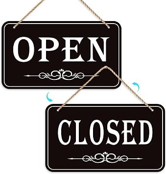 Open Closed Signs for Business, 12x6.7 Waterproof Double Sided Come In or Closed Hanging Sign, Business Open and Closed Hours Flip Sign for Stores Restaurants Bars Shops Door Window