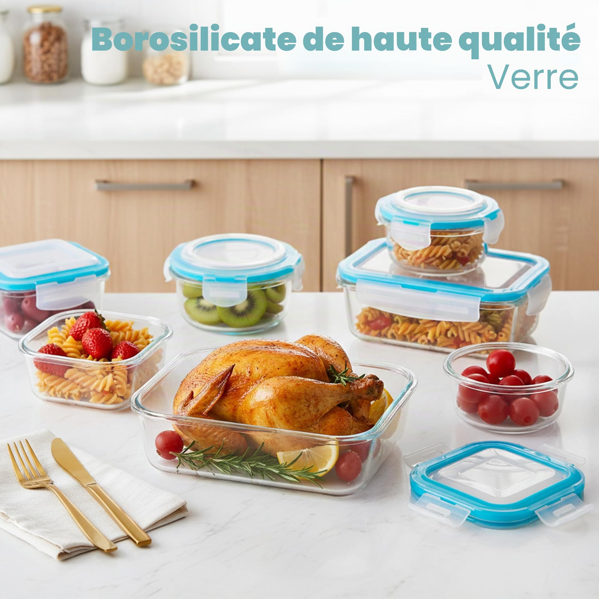 KICHLY Boite Alimentaire Verre 18Pièces, 9 Boite Conservation Verre, 9 Couvercles Transparents, boite Allant Au Lave-Vaisselle, Au Congélateur Et Micro-Ondes, Sans BPA