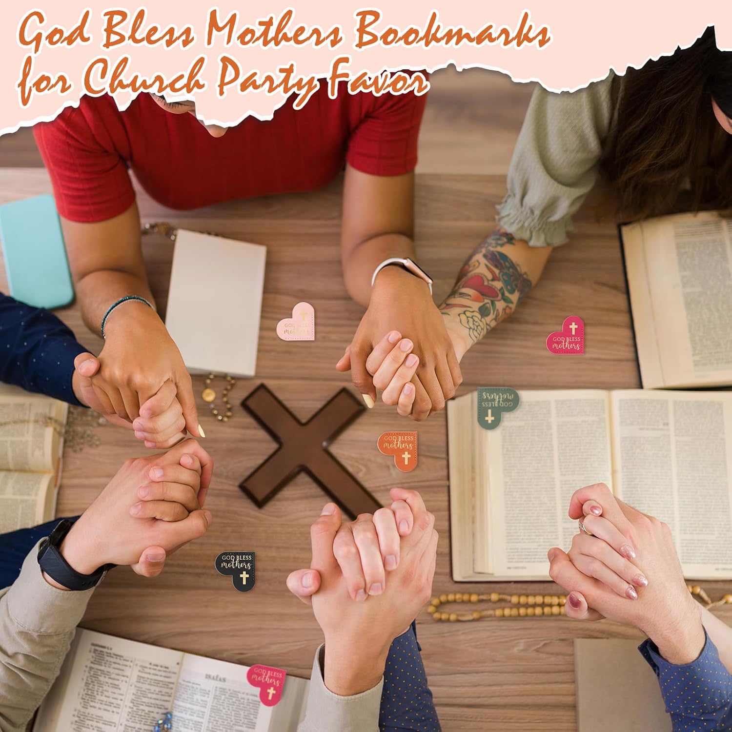Remuuly 50 Pcs Mother's Day Bookmarks Gifts for Mom PU Leather Magnetic Corner Bookmarks God Bless Mothers Page Corner Clips Christian Reading Lover Gifts for Woman Church Party Favors (Heart)