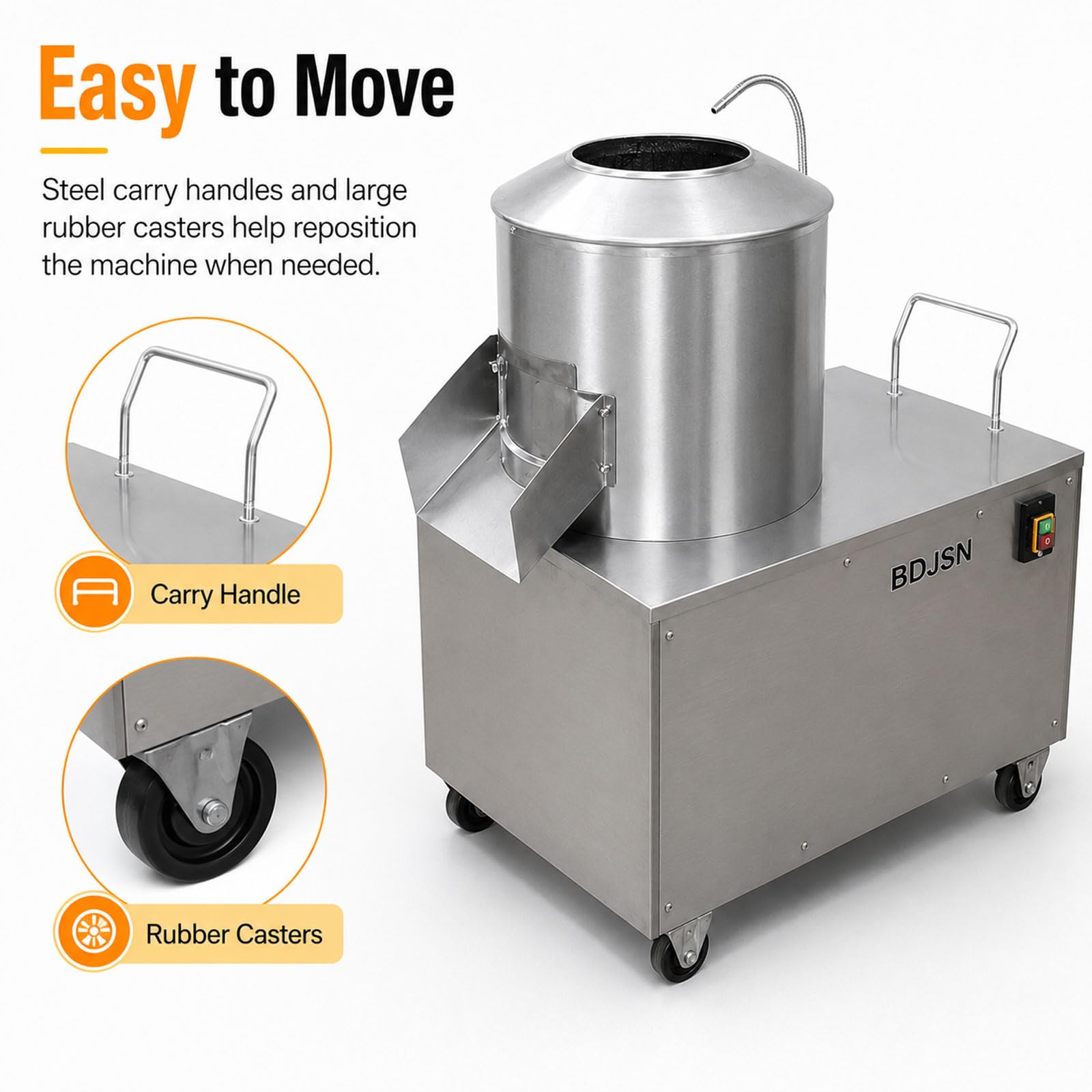 10–15 Kg Peladora De Patatas Profesional Eléctrica 1500w, Máquina Peladora De Verduras De Raíz En Acero Inoxidable, con Manguera De Enjuague, Canal De Descarga Y Ruedas