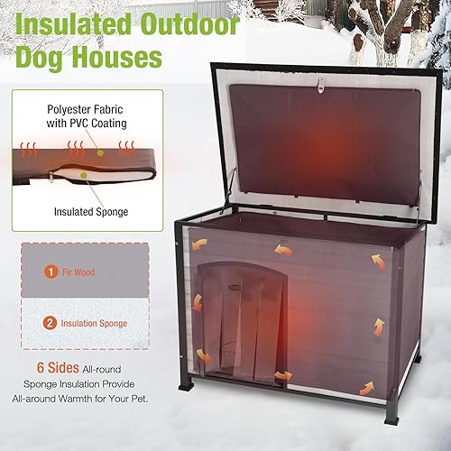 Miniatura 3 de GUTINNEEN Dog House - Perrera aislada para perros al aire libre con forro para invierno, grande (color blanco roto)