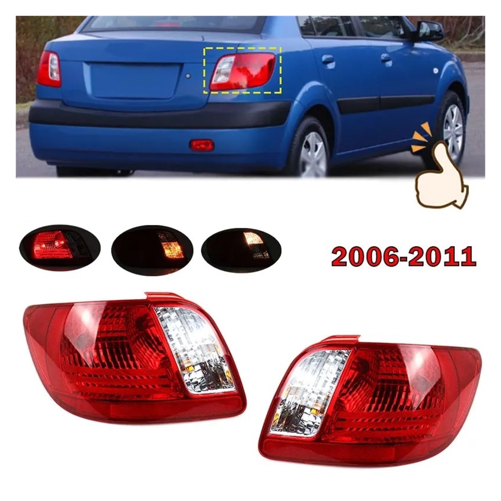 Pilotos Traseros coche Para Kia Para RIO Para Rio5 2006 2007-2011 Conjunto Luces Traseras Luz Trasera Automóvil Faro Trasero Luz Freno Advertencia(1Pcs Left)