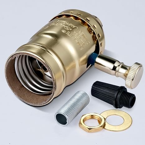 Full Range Dimmer Lamp Socket, Dimmable Lamp Switch Replacement, Vintage E26 Light Bulb Socket with Dimming Switch Knob for Table Floor Light, UL (1, Gold Color)