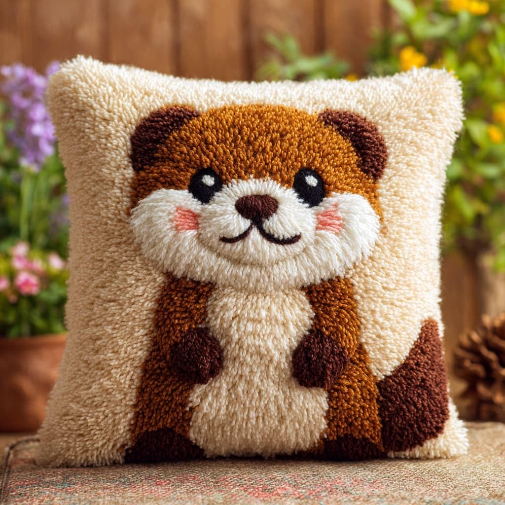 Taxpy Latch Hook Kits, Animal Pillow DIY Rug Crochet Hook Cushion Making Kits Preprinted Pattern Canvas Handmade Rug Pillow Hooking Kit 43x43cm