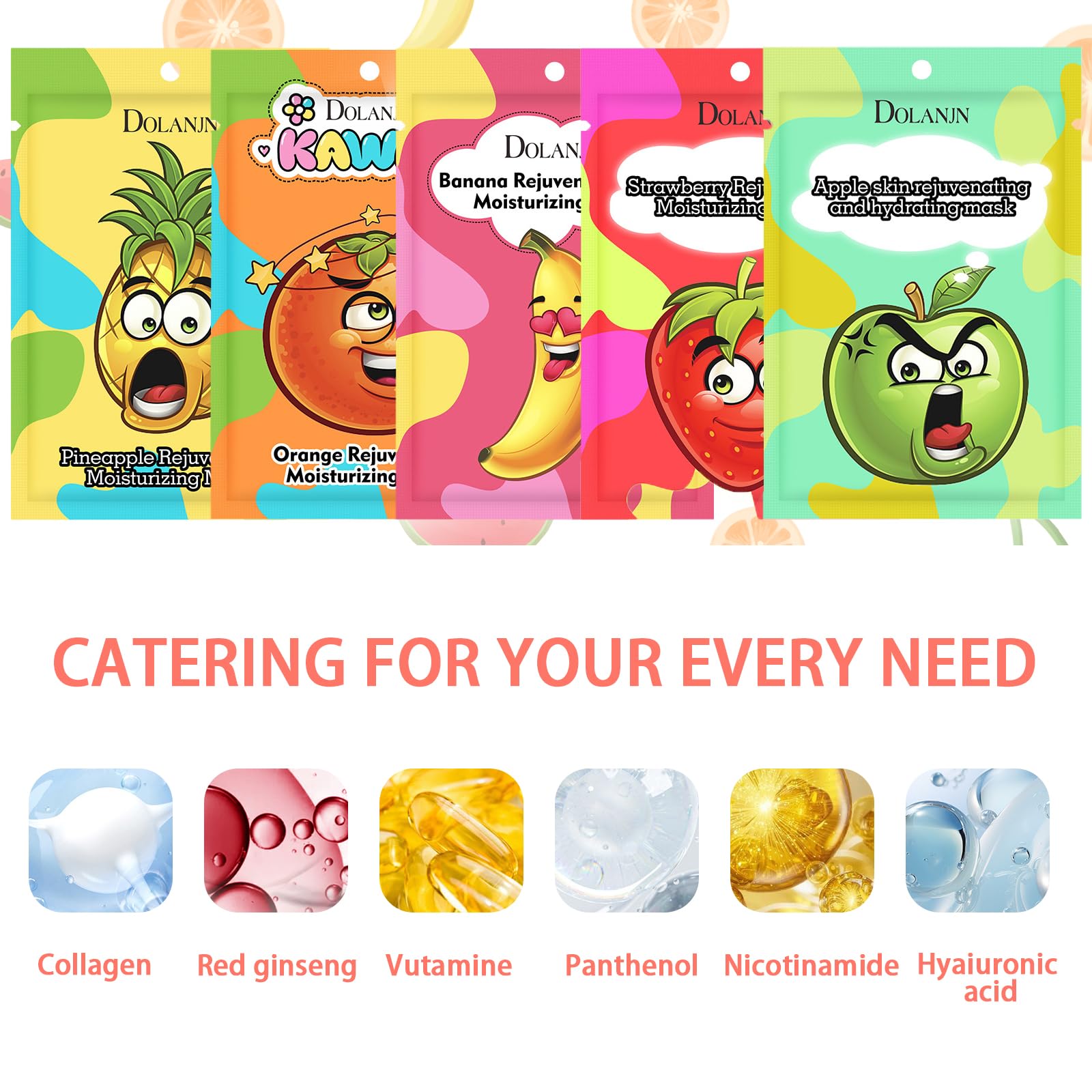 Ninnyi 5 PCS Kids Face Masks for Girls Fruit Beauty Face Masks for Kids Improve Dullness and Brighten for All Skin Types - Image 2