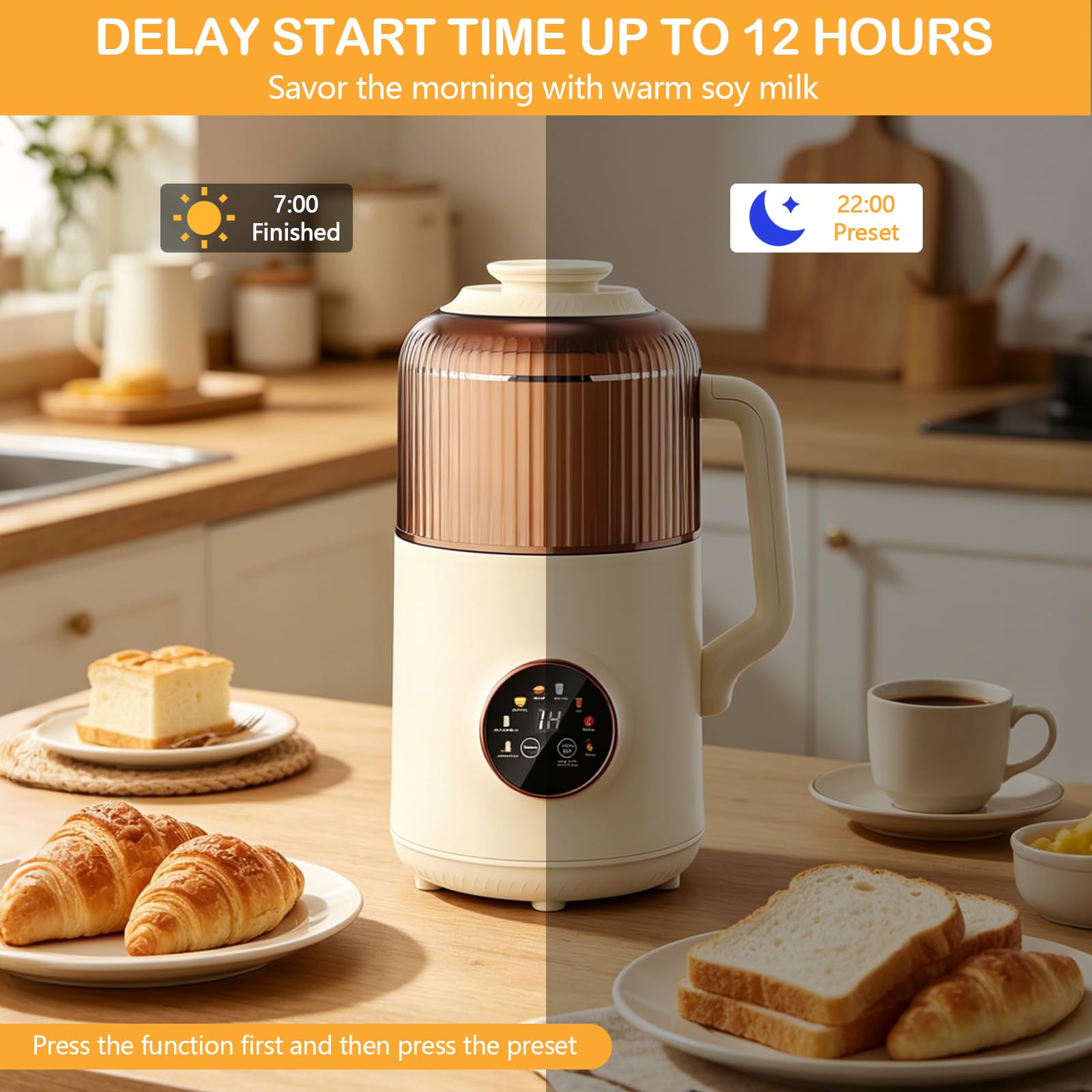 Macchina per Latte Vegetale 1200 ml con Autopulizia, Ideale per Latte di Mandorla, Latte di Soia & Smoothie, Motore ad Alte Prestazioni con Riduzione del Rumore, Senza BPA con Ricettario